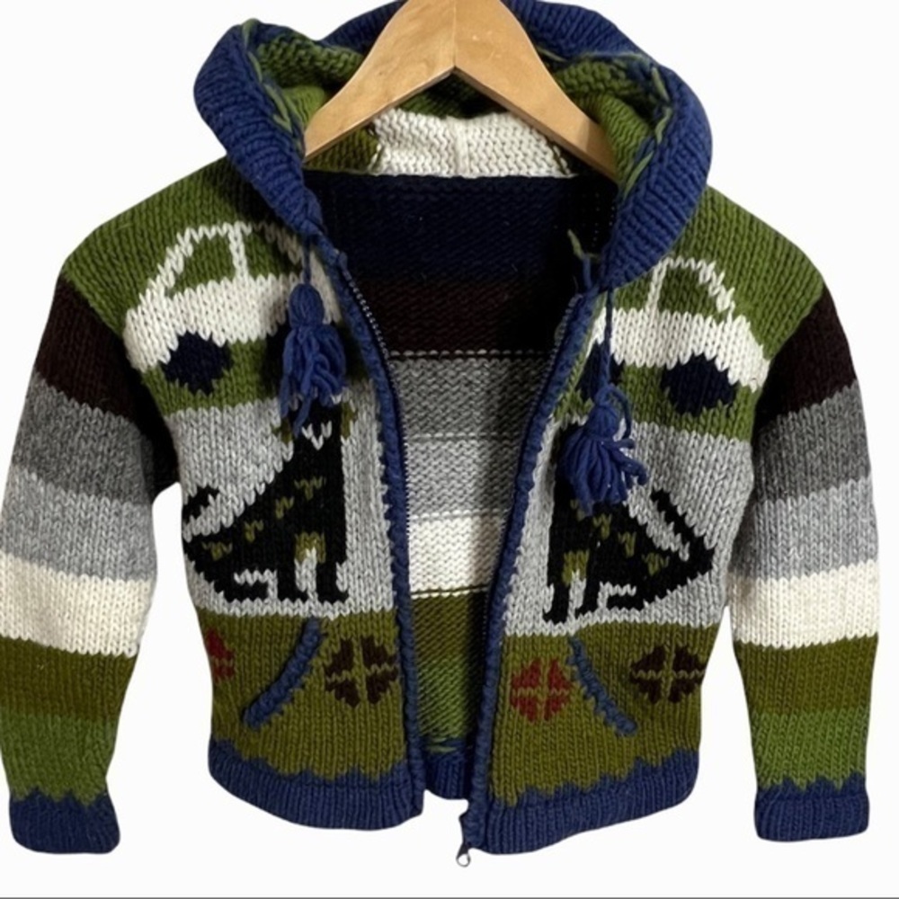 Vintage Hand knit puppy and cars zip up sweater - Picture 7 of 10